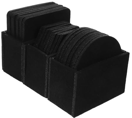 FUNNETOYU 3 Juegos Posavasos de Fieltro Antideslizantes con Base Absorbentes y Aislantes Térmicos para Bebidas Calientes Protectores de Mesa Negro Redondo Cuadrado y Hexagonal