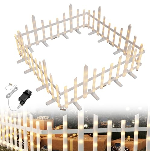 XMTECH Clôture LED en forme d'arbre de Noël 1,75 m, lot de 5 mini clôtures à lattes avec 8 modes d'éclairage, éclairage blanc chaud, IP44 étanche, clôture flexible pour animaux de compagnie, jardin