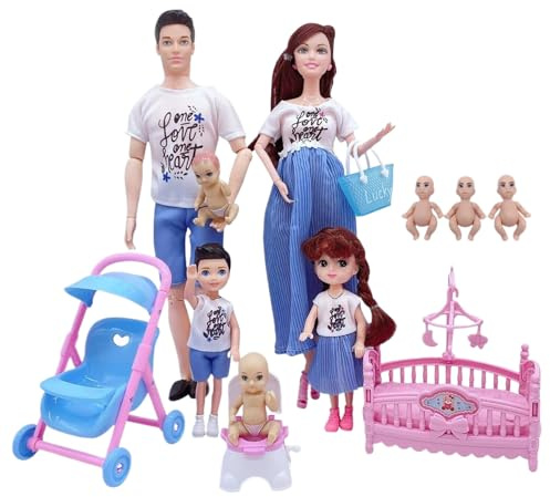 Grtheenumb familjedockset, säkert gravid dockset med pappa och 3 barn, 5 personer med dockhustillbehör, rollspelsleksak för barn | baby