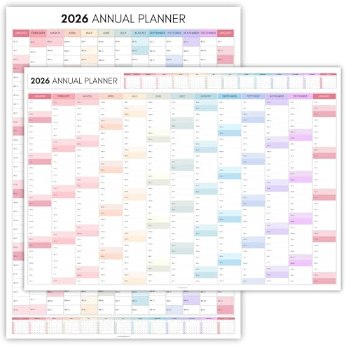 2026 Monthly Wall Planner, A2 60cm X 42cm | DOUBLE SIDED PRINT, Rainbow Wall Calendar 2026, Year Planner, Full Year to View | Organiser for Office, University, School (Horizontal - Folded)