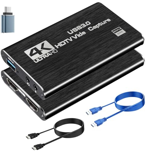 Capturadora de Video 4K HDMI USB 3.0-1080p 60fps/2k 30fps Loop-out - Compatible con PS5, Xbox Series X/S, PC, OBS, Cámara - para Streaming y Gaming Negro