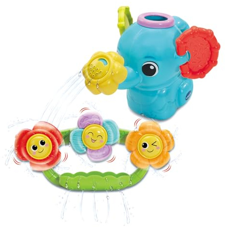 VTech - Mon Arrosoir Tourni'Fleurs - Jouet de Bain Enfant - Arrosoir Bain Bébé Forme Éléphant, Jouet à Ventouse Bébé - Motricité Fine - Cadeau Fille et Garçon Dès 1 an - Contenu en Français