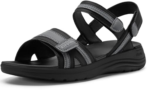 FitVille Sandales Femme Confortable Largeur Extra pour Pieds Enflés - Sandales Ouvertes Légères d'Été Noir 39.5 EU Large
