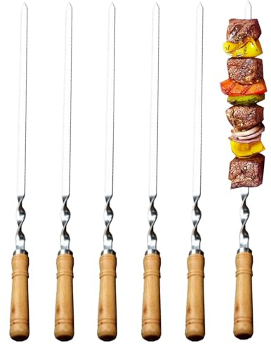 Spiedini Alla Griglia - Acciaio + Legno 55 Cm | Spiedini Per Barbecue Riutilizzabili Con Da 30 Cm, Cottura, Verdure, Gamberetti, Carne, Stuzzichini Per Barbecue | Casa Da Campeggio All'ape