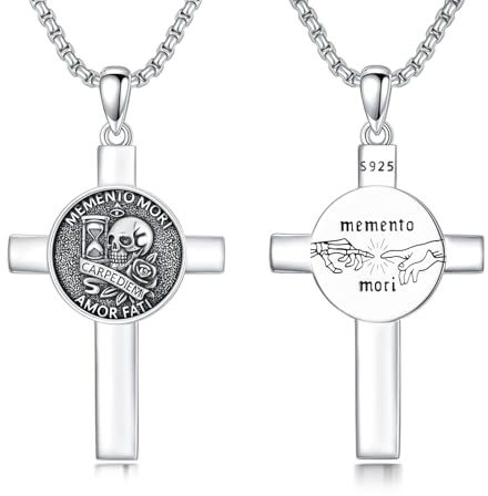 ROMANTICWORK Memento Mori halsband 925 sterlingsilver memento mori hänge kedja gotiskt dödskalle smycke present för män kvinnor