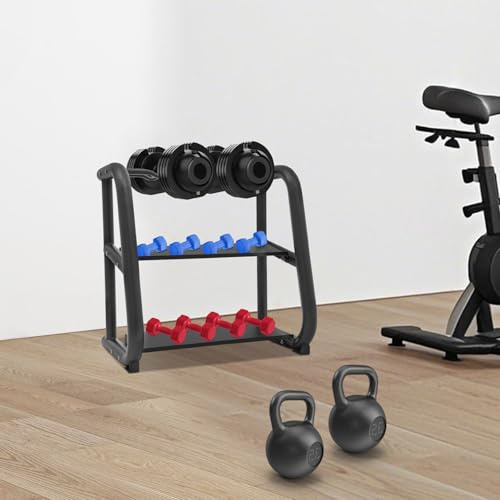 3 nivåer hantelställ, multifunktionellt viktställ, hantelställ, skivstångsställ, kettlebellstativ, lastkapacitet 100 kg, för förvaring av hantlar, skivstänger och kettlebells