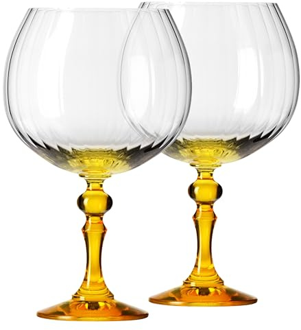 KROSNO Copas de Gin 660 ml con pie amarillo, juego de 2 – para Gin Tonic, Aperol Spritz y Cócteles – sin plomo – aptas para lavavajillas – Bubble Celebration Moments