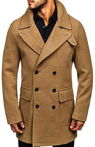 BOLF Hombre Abrigo Botonadura Dobre Abotonado Cuello Reversible Cazadora Jersey Jacket Chaqueta Plumas Outdoor Ocio Estilo Casual 1048 Camello M [4D4]
