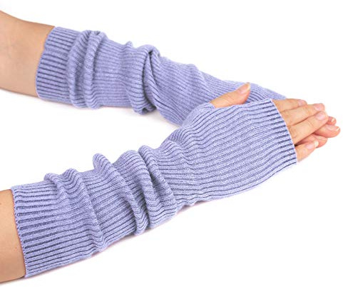 Zeltauto Women’s Cashmere Blended Knit Arm Warmers Elbow Length Long Fingerless Gloves Mittens with Thumb Hole