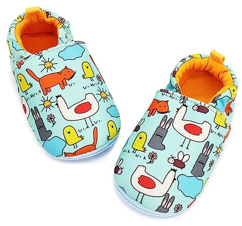 Timatego Toddler Baby Boys Girls Shoes Non Skid Slipper Sneaker Moccasins Infant First Walker House Walking Crib Shoes(6-24 Months) Baby Slipper 9-12 Months Infant, 01 Blue Chick