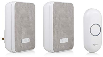 Byron Kabelloses Türklingel-Set – Doppelpack – Akku tragbar und einstecken – 150 m Reichweite – 16 Melodien – DBY-22324UK