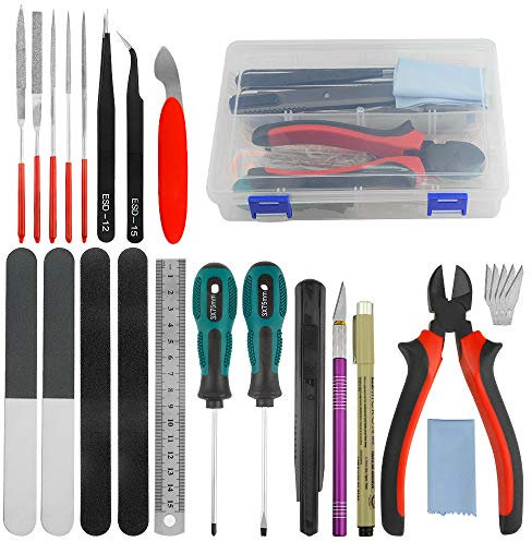 BXQINLENX Professional 26 PCS Gundam Model Tools Kit Modeler Basic Tools Craft Set Hobby Building Tools Kit for Gundam Car Model Building Repairing and Fixing