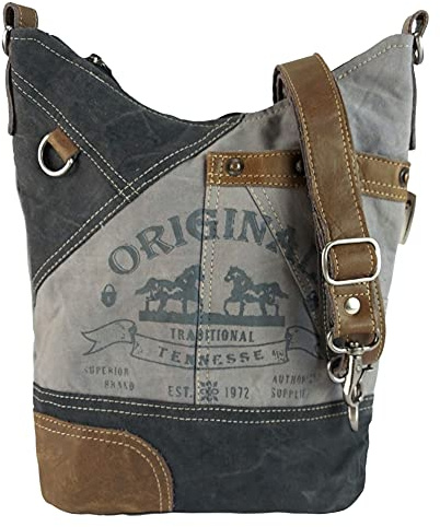Sunsa Damen Tasche Umhängetasche. Handtasche aus Canvas & Leder. Nachhaltige Produkte. Groß Vintage Shoulder bag, Segeltuch Schultertasche für Pferdeliebhaber