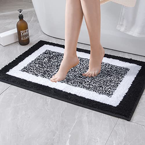 MIULEE Teppich Badematte Mikrofaser rutschfest Badteppich Farbverlauf Dekorativ Badvorleger Absorbent Fußmatte Waschbar Flauschige Duschvorleger Badezimmer Wohnzimmer Schlafzimmer 50x80 cm Schwarz