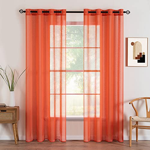 MIULEE 2 Panels Sheer Voile Eyelet Curtains Orange 55 Wx102 L