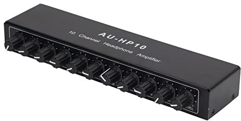 Hyuduo Amplificador de Auriculares 10 Canales con 1 Entrada y 10 Salidas Divisor de Audio Estéreo Control Independiente DC 12V