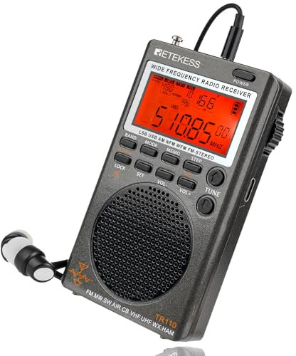 Retekess TR110 Tragbares Digitales Radio,FM MW SW SSB Air Band World Receives Radio,FM Stereo,Sleep Timer,External Antenna,for Sports, Running,Walking or Cycling(Silver)