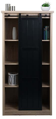 Mendler Schrank HWC-K75, Kommode Highboard, Schiebetüre 8 Staufächer, Holz-Optik Industrial Metall 163x76x38cm - naturfarben