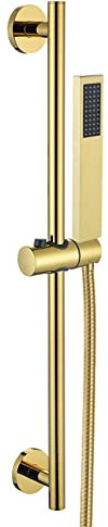 Yalsfowe Asta doccia con doccetta, soffione doccia a telefono con flessibile, soffione doccia ad alta pressione in ottone, asta doccia regolabile in altezza in acciaio inox,D'oro