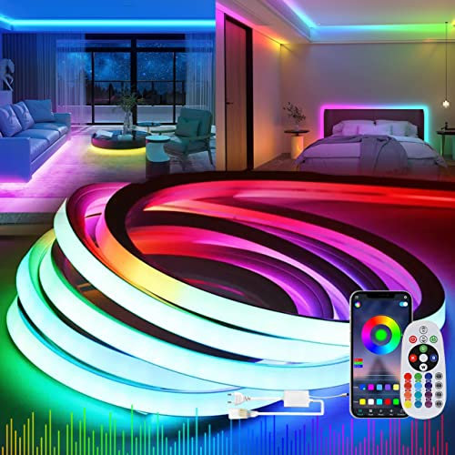 KSIBNW Neon LED Strip RGB, 2 m LED Strip with Power Supply and LED Controller, 230 V Flexible Waterproof IP65 Neon Light Strip for Bedroom, Indoor and Outdoor Use