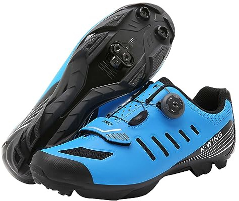 Kushike Mens Women Mountain Bike Shoes with 2-Bolts SPD Cleats, MTB Cycling Spin Riding Biking, Peloton Compatible, Blue-2106B
