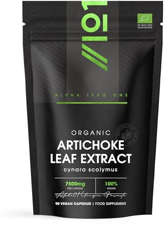 Organic Artichoke Extract 7500mg - High Strength Cynara Scolymus Supplement - 90 Vegan Capsules (3 Months Supply) - Resealable and Recyclable Pouch - By Alpha01