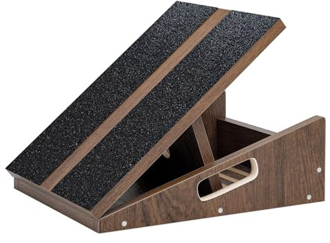 TEMI Wadendehner, schräg – professionelles Schrägbrett für Wadendehnung, strapazierfähig, verstellbares Holz-Stretch-Keilbrett für Fuß-, Knöchel- und Wadendehnung, Übung, Teakholz-Finish
