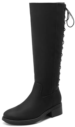 DREAM PAIRS Botas de Cordones Mujer de Caña Larga hasta Rodillas de Tacon Bajo Invierno con Cremallera,Size 39,Negro-Nubuck,SDKB2423W