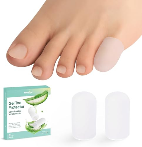 Gel Toe Cap and Protector - Silicone Toe Covers - Coussinets d'orteil pour soulager la douleur, les ongles manquants ou incarnés, les cors, les ampoules(8 Small, Clear)