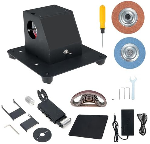 Vislone Mini lijadora de banda, lijadora de banda eléctrica multifuncional, 7 velocidades ajustables, pulidora y rectificadora eléctrica, pequeña amoladora eléctrica