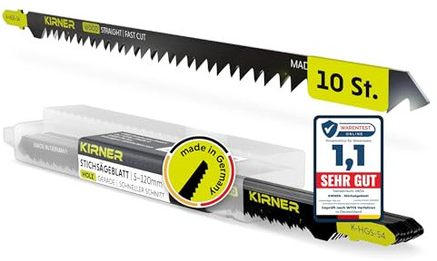 KIRNER Hojas de sierra de calar de madera, 10 unidades, hasta 5 veces más cortes, extralargas para cortes rápidos y gruesos (5 – 120 mm) en madera y plástico, para todas las sierras de calar con