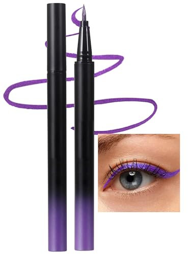 Erinde Eyeliner Liquido Metallico Viola, Eyeliner Waterproof, Matita Occhi Lunga Tenuta fino a 8 ore, Asciugatura Rapida e Antisbirciatura, Finish Lucido e Brillante, Alta Pigmentazione #02