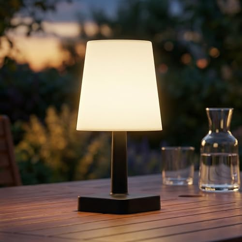 INSPINOVIA Lámpara de mesa solar | Lámpara de mesa compacta para exteriores con interruptor de encendido/apagado para jardín, balcón o terraza | Tiempo de combustión aprox. 6-8 horas