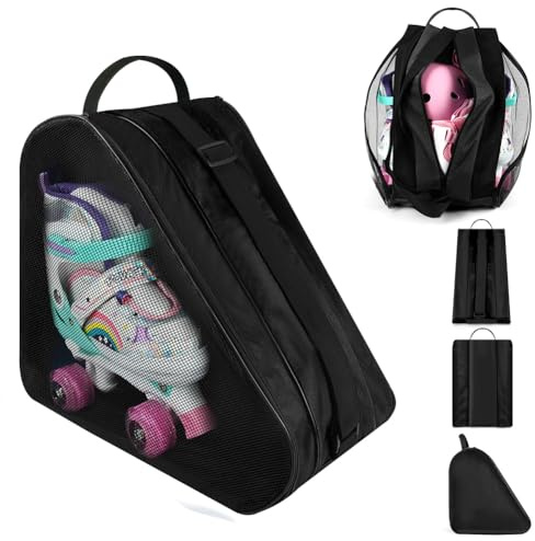 flintronic Roller Skate Bag, Ice Skates Storage Bag Unisex, Breathable Figure Skating Shoes Carry Bags, with Adjustable Shoulder Strap and Top Handle, for Storage Ice Skating Accessories (Black)