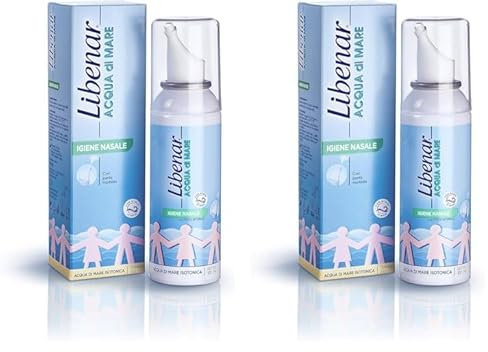 Libenar Spray per Igiene Nasale, Soluzione Isotonica con Acqua di Mare per Adulti, Bambini e Neonati, Adatto per l'igiene quotidiana del naso, Punta Morbida, Getto Delicato, 100 ml (Confezione da 2)