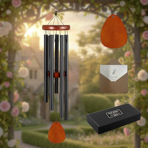Waterproof Wind Chimes for Garden Outdoor, Vintage Memorial Grandma, Elegant Decorative Wind Chime for Nana,Mum, Home Patio Decor (Black)