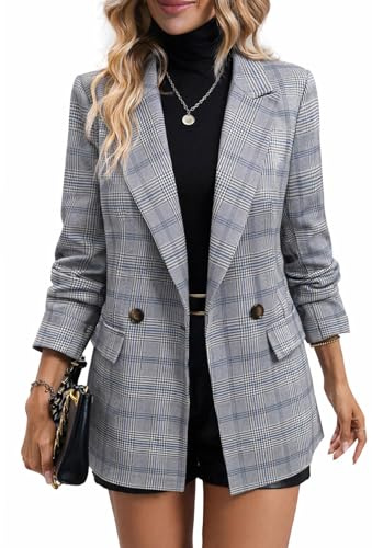 Mina Self Plaid Blazer Jacket for Women Houndstooth 2026 Fall Winter Business Caual Tan Brown Work Office Womens Trendy Boyfriend Professional Fashion Dressy Ladies Women's Blazers & Suit Jackets