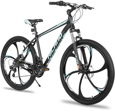 Hiland 26 Zoll Mountainbike für Erwachsene, Aluminiumrahmen, 21-Gang, Doppelscheibenbremse, 6 Speichenrad, Herren Damen MTB Fahrrad, Blau