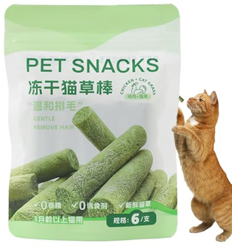 Palito Mordedor de Hierba Gatera - Golosinas para Eliminar Bolas de Pelo - Palitos Liofilizados De Pollo Sin Hueso Altos En Proteína para Gatos Adultos Y Cachorros Reducción De Bolas De Pelo