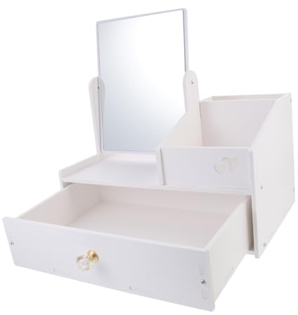 Cabilock Organizer Cosmetici Multifunzionale Specchio e Cassetti in PVC Bianco per Desktop e Domestico, Porta Trucchi Compatto e Resistente