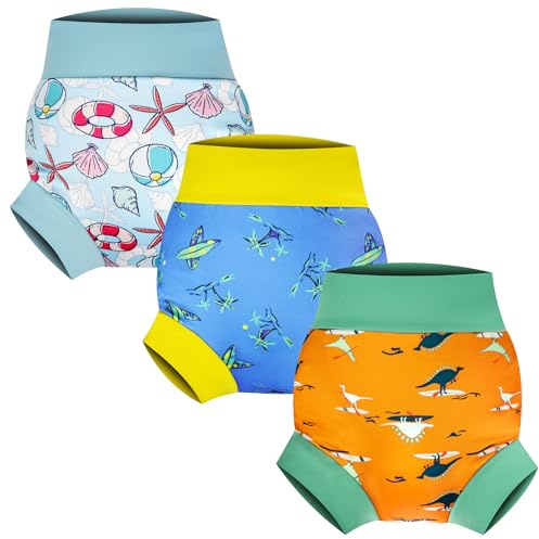 FLYISH DIRECT Tvättbara och återanvändbara badblöjor, set med 3 barnbadblöjor, tvättbar babypoolblöja, havsäventyr, 3–4 år