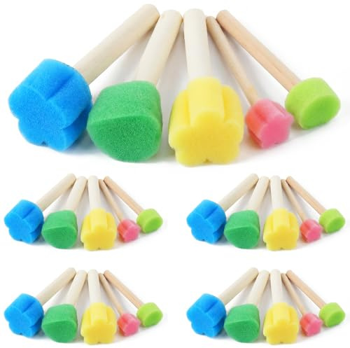 Elegaperma 20 pennelli in spugna per pittura, rotondi, in diverse forme, pennelli in spugna per bambini, con manico in legno, per dipingere punti, cerchi e progetti fai da te