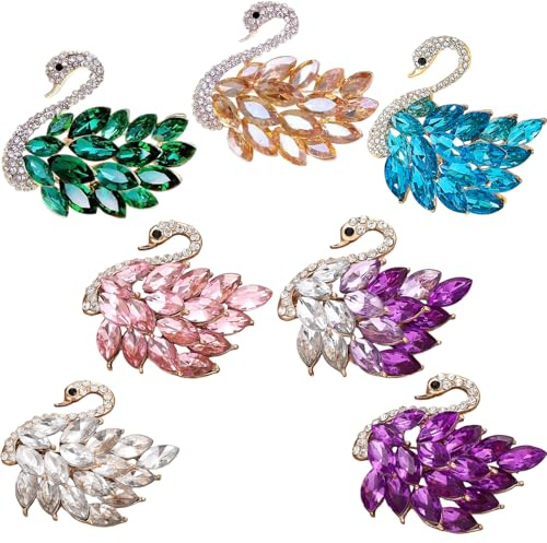 Ucubwfu 7pcs Swan Brooch, swan pin，Women's Delicate Brooch, Crystal Diamond Metal Brooches due to Workplace, Prom