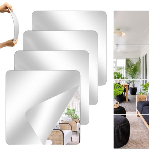RPHONGHONG 4 stycken spegelfolie självhäftande 30 x 30 cm, spegelplattor självhäftande akryl väggdekoration dekorativa spegel självhäftande spegel för gym kakel smink badrum