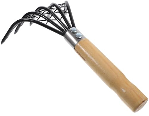 Toyvian Rastrillo de Acero Inoxidable con Mango de Madera Antideslizante y Red para Excavar Mariscos y Almejas Playa – Herramienta Multiusos para Jardinería y Excavación de Conchas, Corta