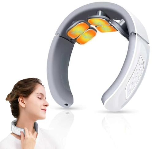 Massaggiatore Collo Cervicale, Portatile Massaggiatore Collo 6 Teste con Terapia Calore 42°C, 6 Modalità 9 Livelli, Impulsi Elettromagnetici Massaggiatore per Domestico, Ufficio, Viaggio