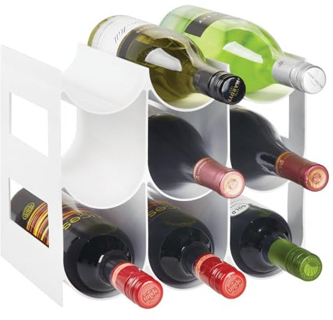 mDesign praktisches Wein- und Flaschenregal – Weinregal Kunststoff für bis zu 9 Flaschen – freistehendes Regal für Weinflaschen oder andere Getränke – weiß