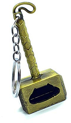 Marvelous Mjolnir Thor Power Hammer Bottle Opener Keyring - Solid Metal Legendary Mallet Keychain - Portable Heroic Tool for Men & Women (Gold)