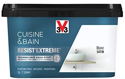 V33 Peinture multi-supports monocouche Cuisine & Bain Resist'Extrême® Satin, Blanc, 2L
