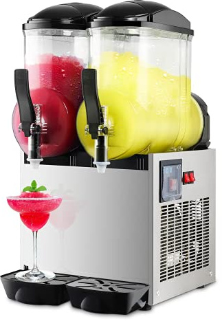 Commercial Slushy Machine 24L Double Tank Frozen Drink Machine 1050W Stainless Steel Margarita Wine Slush Smoothies Maker for Restaurant Bar Party